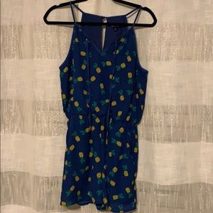 Dark-blue, pineapple printed halter-top romper